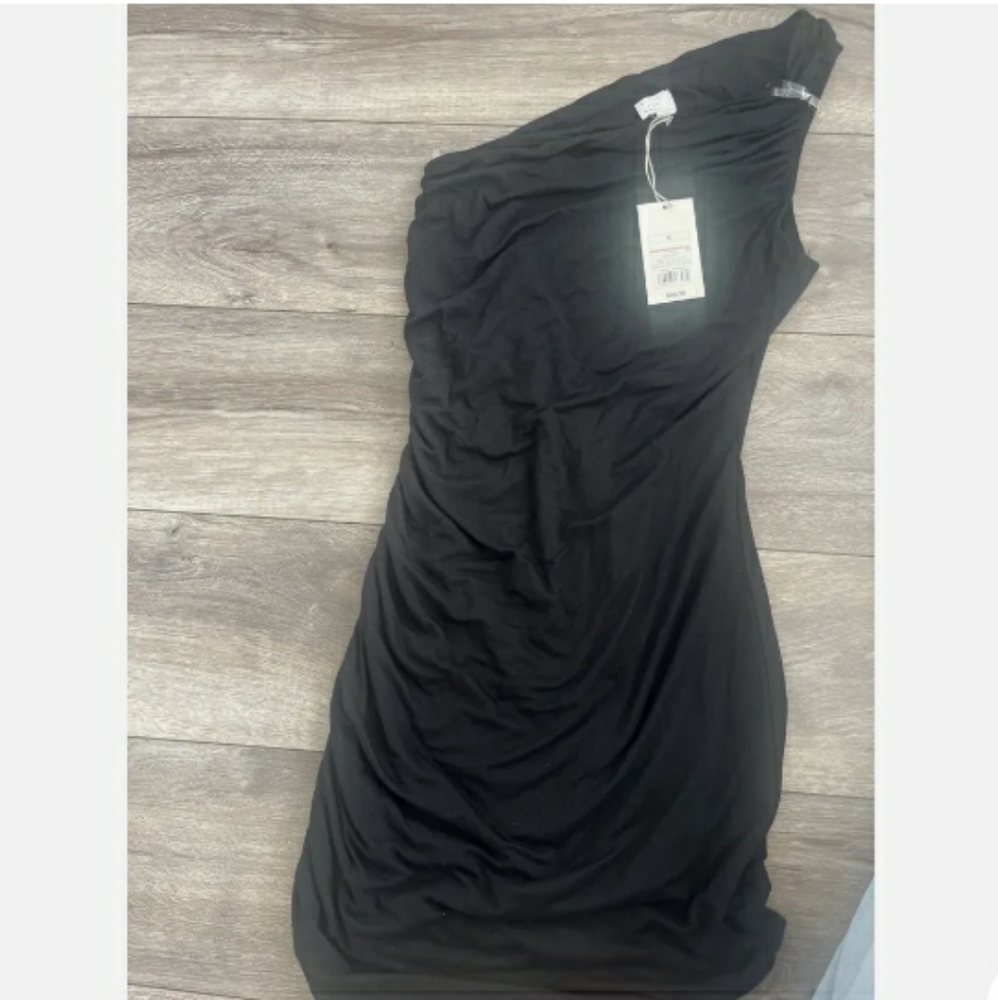 A NEW DAY BLACK RUCHED ONE SHOULDER BODYCON DRESS NWT SIZE L - Picture 3 of 10